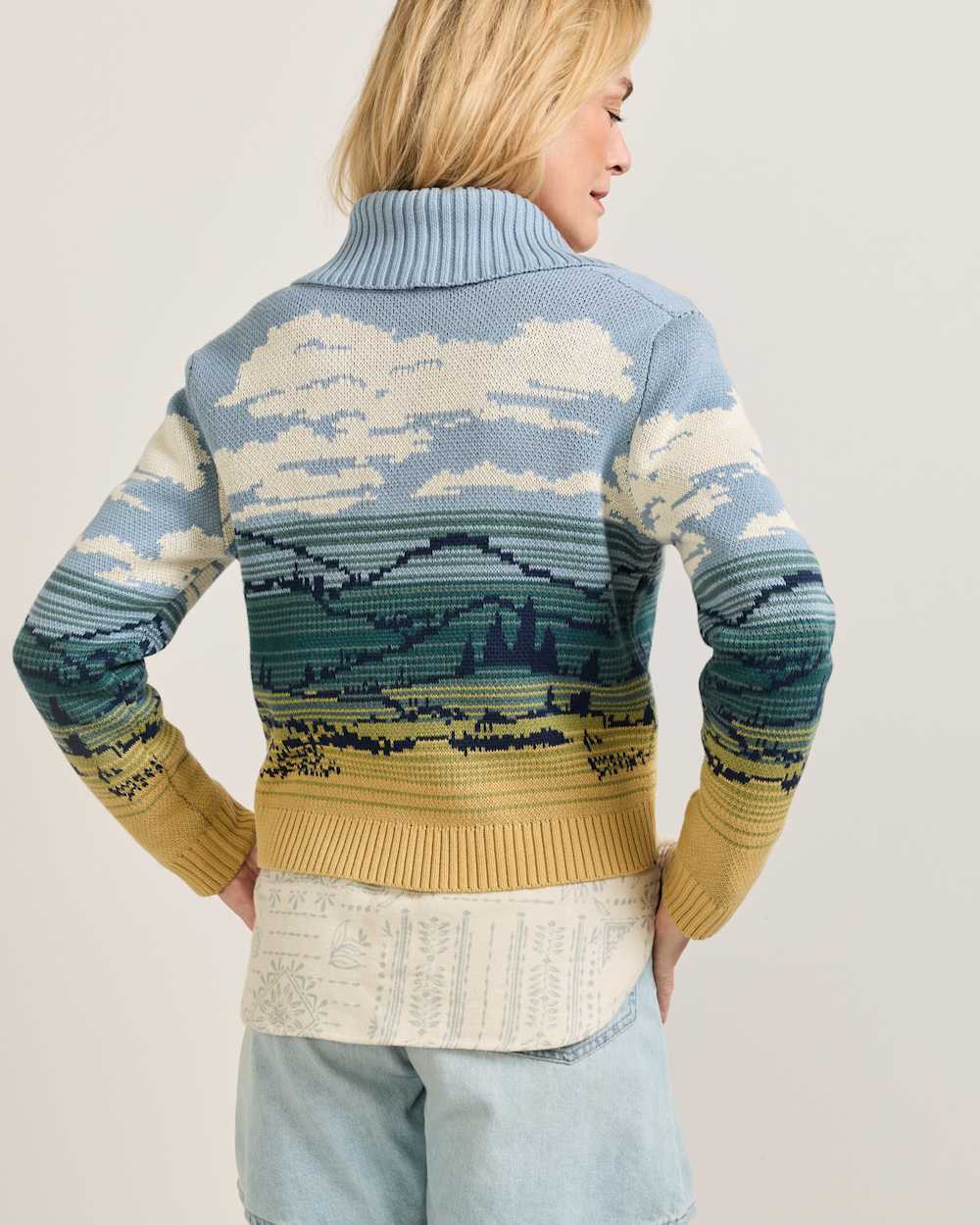 ALTERNATE VIEW OF WOMEN'S BIG SKY COTTON CARDIGAN IN BLUE/YELLOW MULTI image number 2