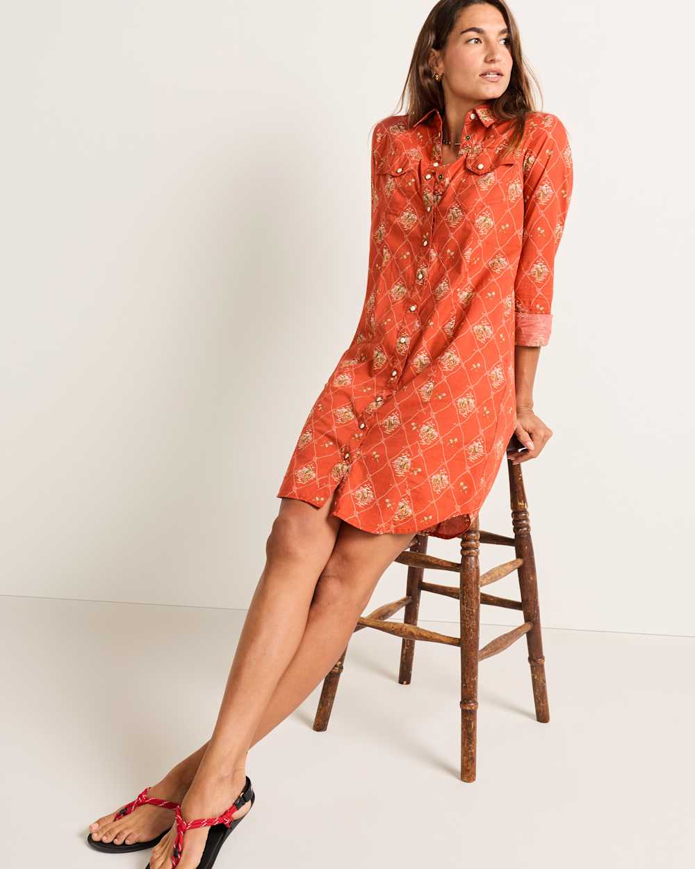 ALTERNATE VIEW OF WOMEN'S COWGIRL LATTICE GAMBLER SHIRT DRESS IN ADOBE image number 6