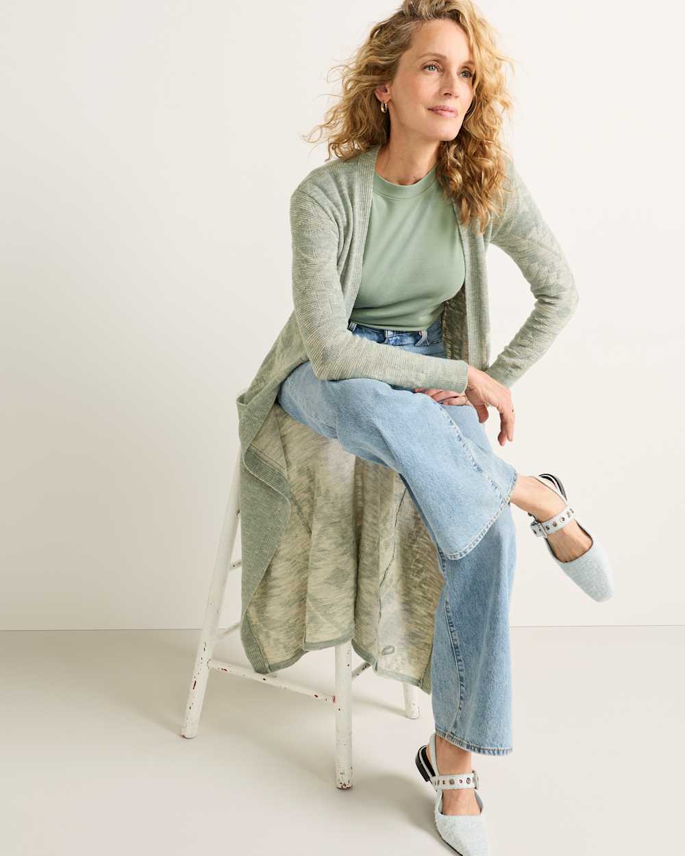 ALTERNATE VIEW OF WOMEN'S TEXTURED DUSTER CARDIGAN IN SAGE image number 6
