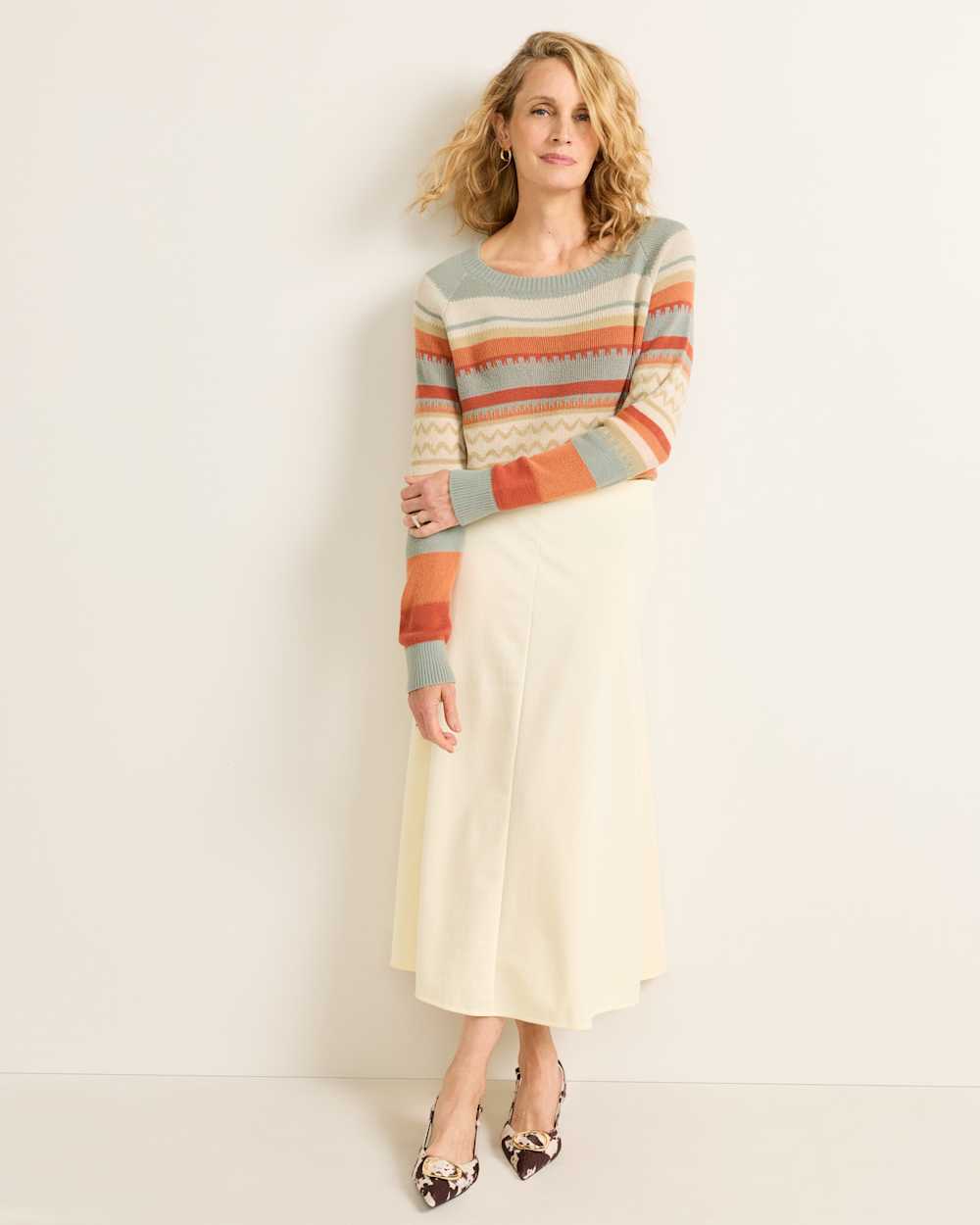 ALTERNATE VIEW OF WOMEN'S RAGLAN COTTON SWEATER IN RUST/BLUE MULTI image number 5