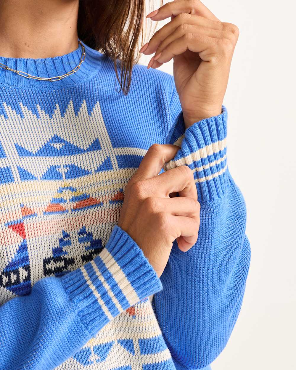 ALTERNATE VIEW OF WOMEN'S COLUMBIA RIVER COTTON SWEATER IN LAPIS BLUE CHIEF JOSPEH image number 5