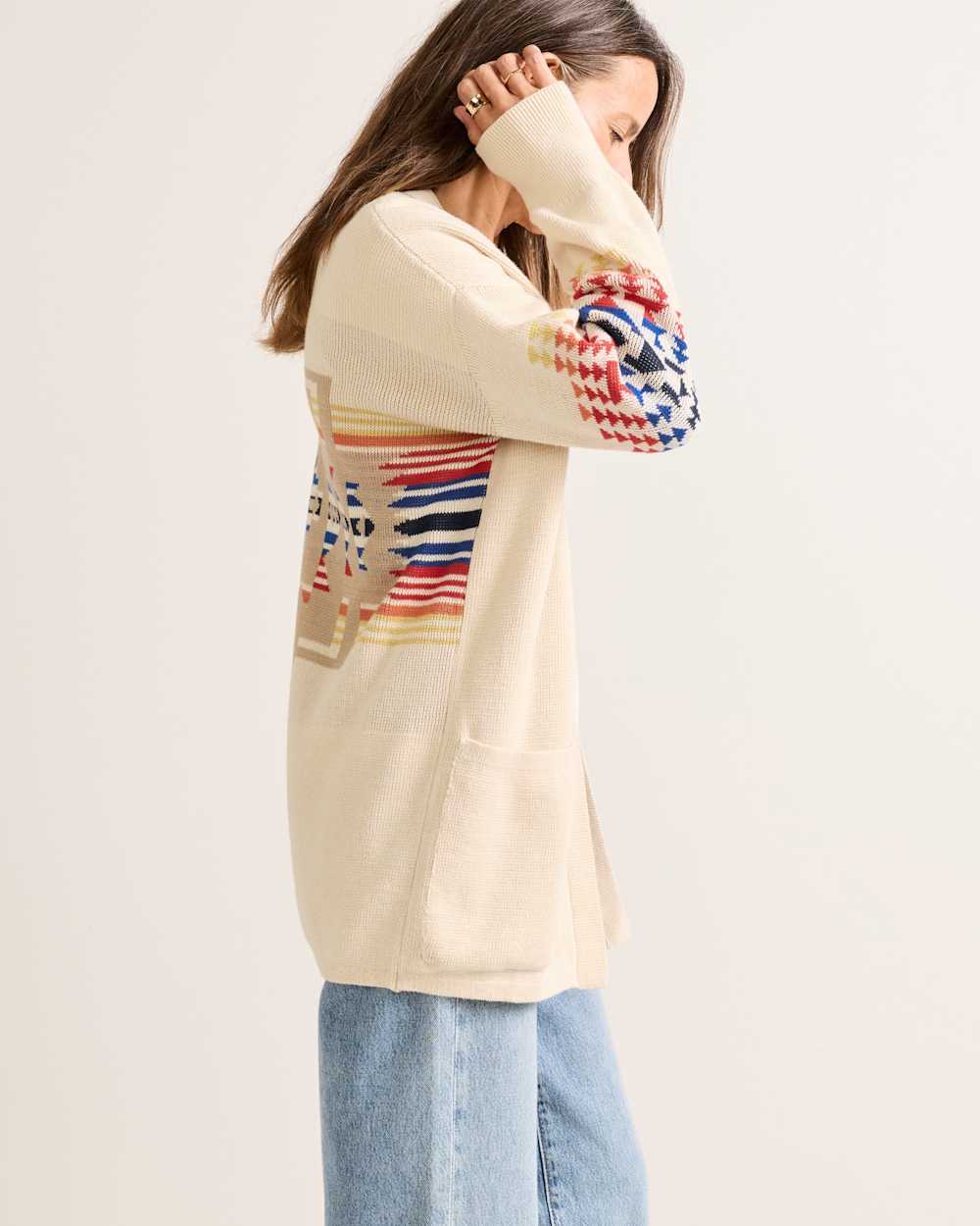 ALTERNATE VIEW OF WOMEN'S SIERRA SPRINGS COTTON CARDIGAN IN NATURAL CHIEF JOSPEH image number 3
