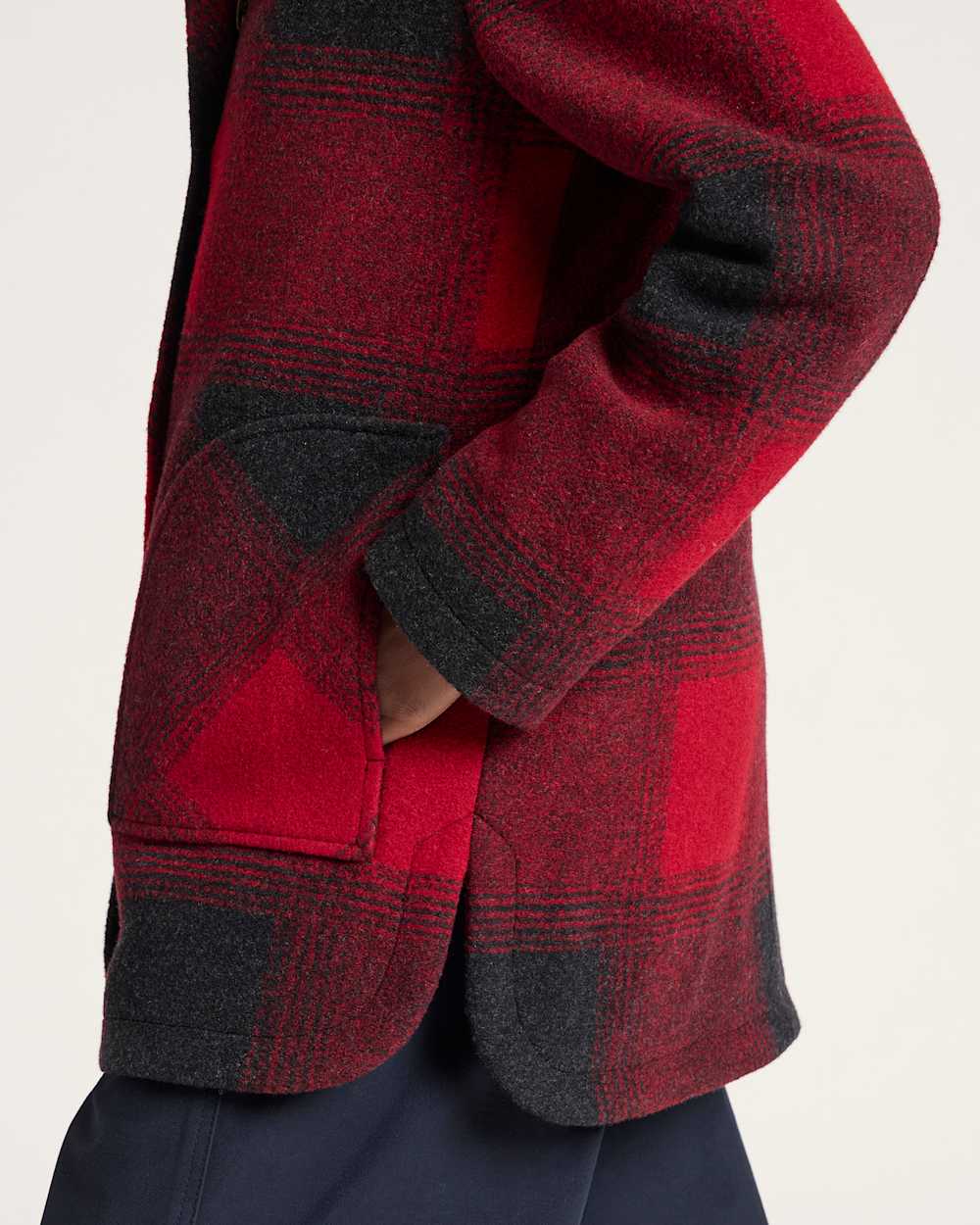 ALTERNATE VIEW OF WOMEN'S PLAID RIB-KNIT TRIM WOOL COAT IN RED OMBRE image number 5