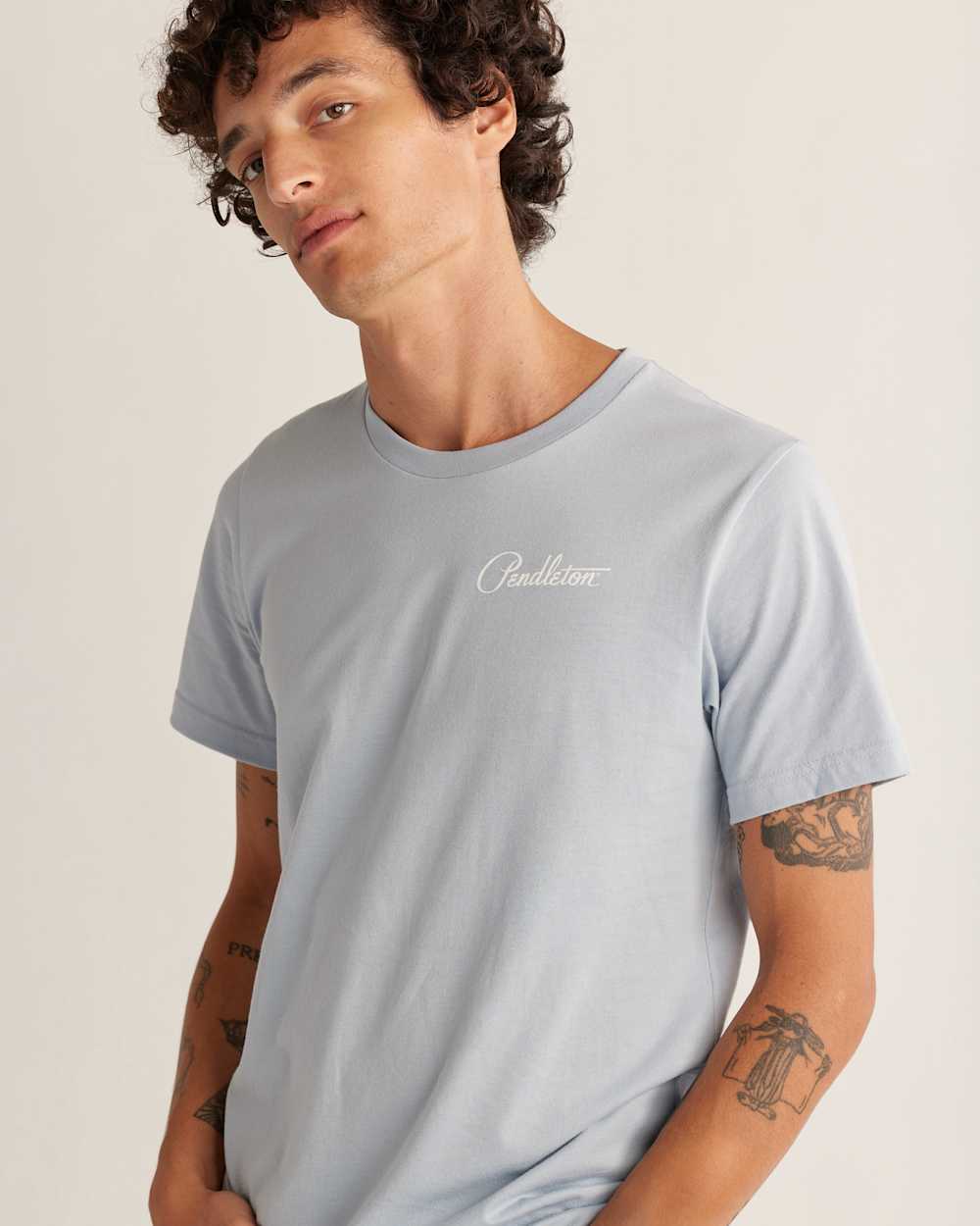ALTERNATE VIEW OF MEN'S HARDING SKULL GRAPHIC TEE IN LIGHT BLUE/WHITE image number 2