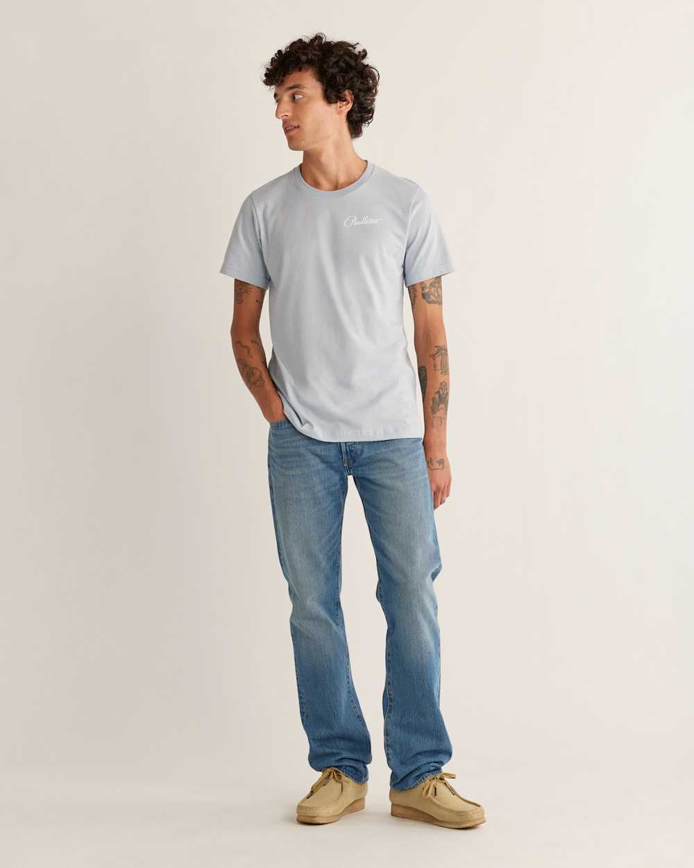 ALTERNATE VIEW OF MEN'S HARDING SKULL GRAPHIC TEE IN LIGHT BLUE/WHITE image number 4