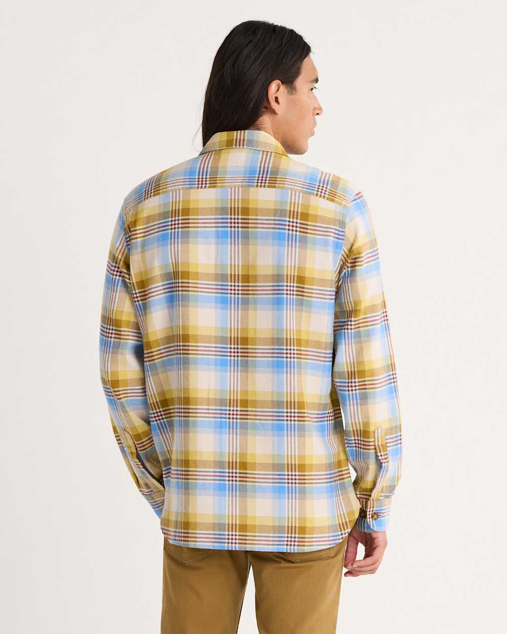 ALTERNATE VIEW OF MEN'S PLAID BURNSIDE DOUBLEBRUSHED FLANNEL SHIRT IN TAN/BLUE/GOLD PLAID image number 2
