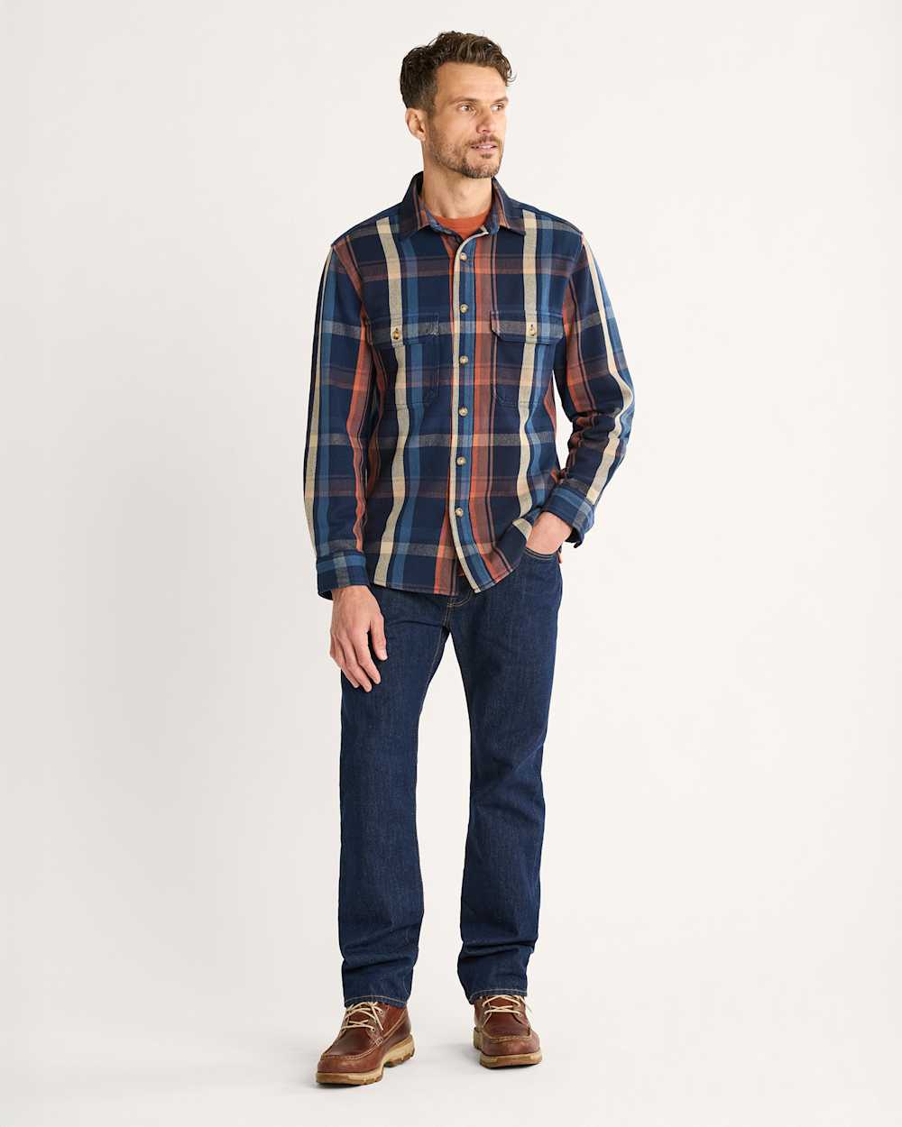 ALTERNATE VIEW OF MEN'S PLAID ARCADIA FLANNEL SHIRT IN NAVY MULTI PLAID image number 4
