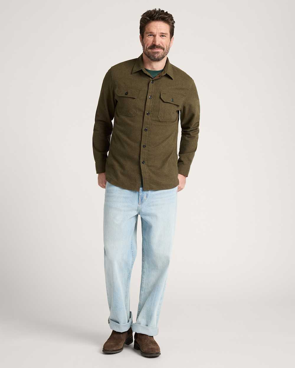 ALTERNATE VIEW OF MEN'S BURNSIDE COTTON FLANNEL SHIRT IN FOREST GREEN HEATHER image number 6