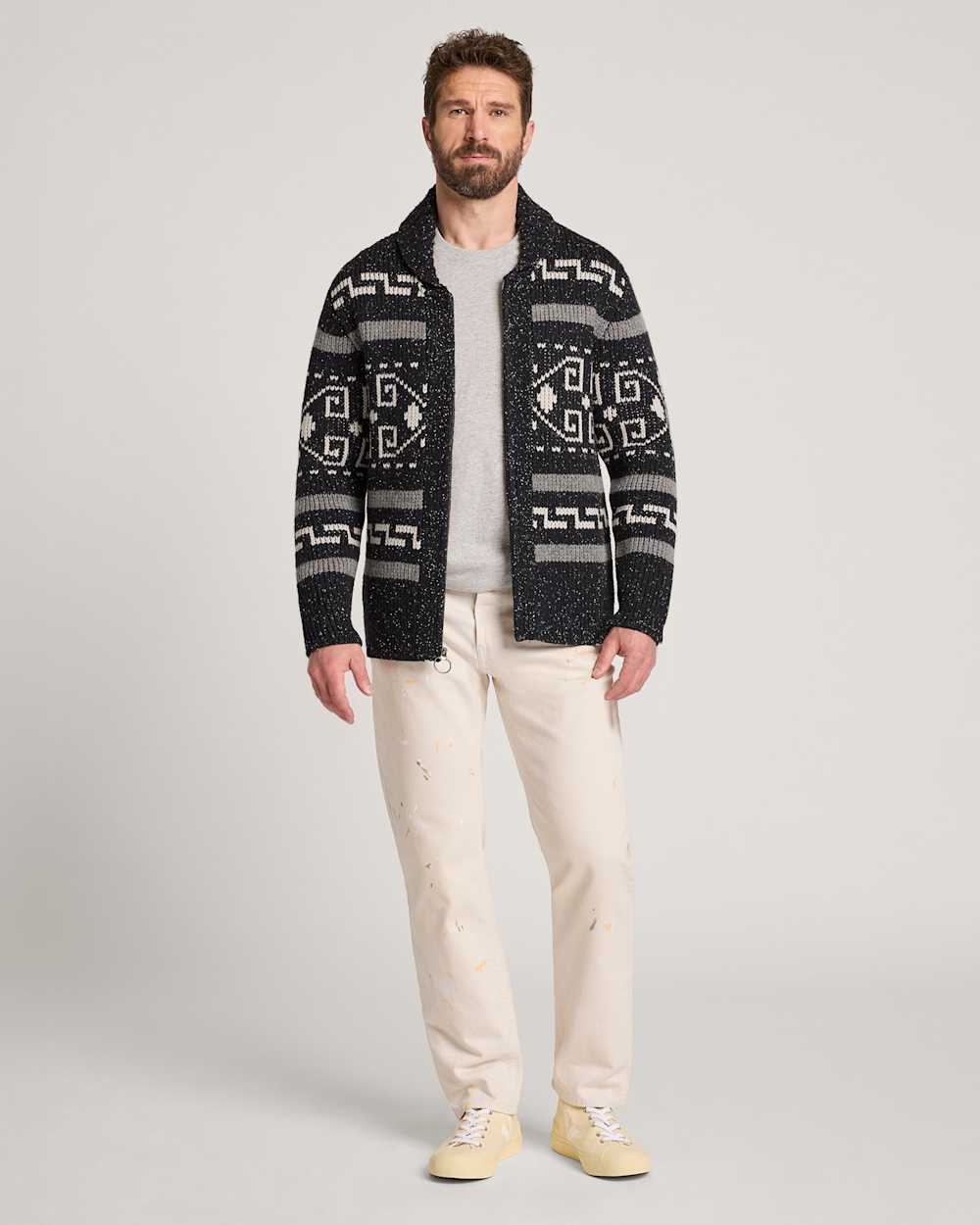 ALTERNATE VIEW OF MEN'S WESTERLEY DONEGAL LAMBSWOOL CARDIGAN IN BLACK image number 5