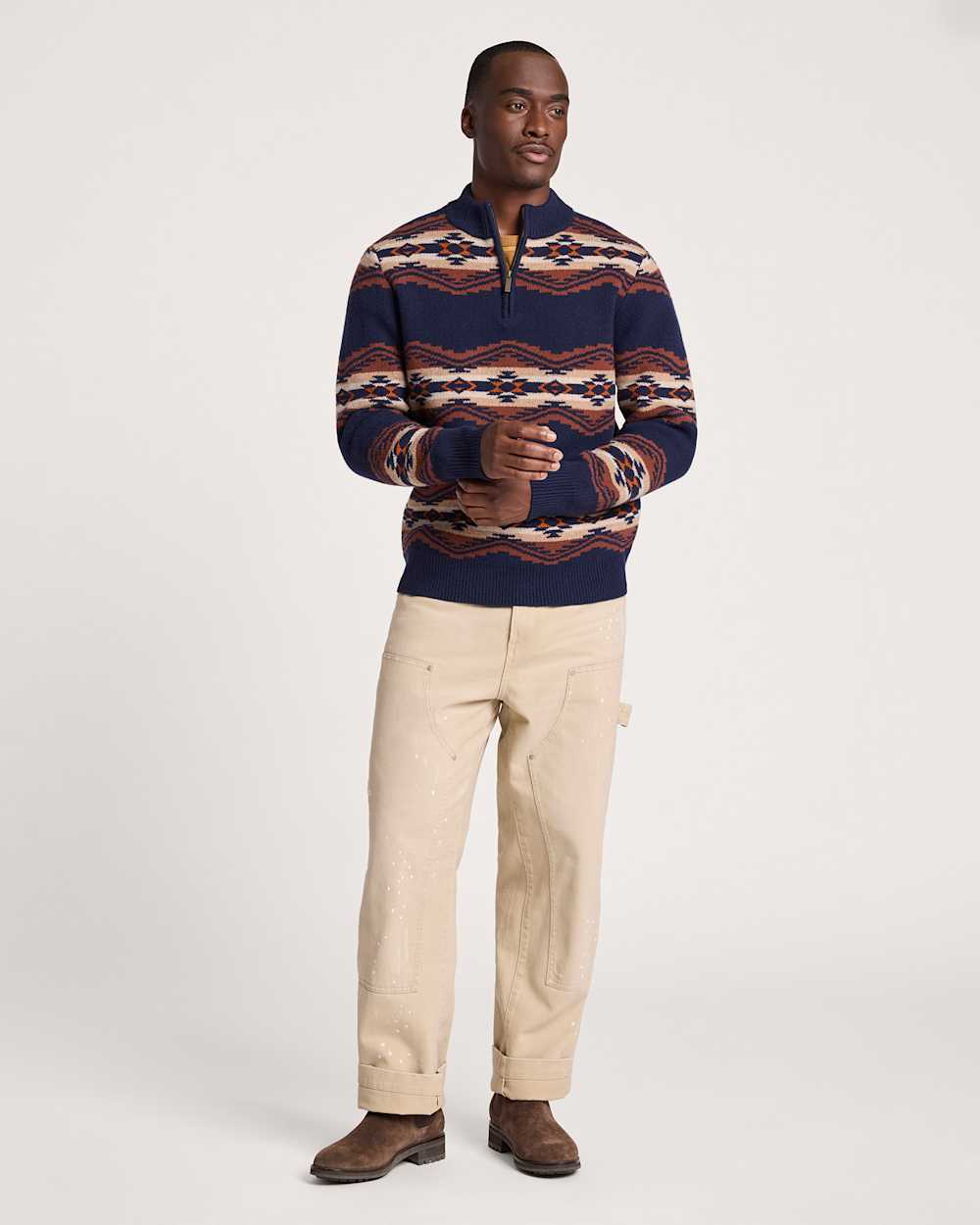 ALTERNATE VIEW OF MEN'S TUMALO RIDGE LAMBSWOOL QUARTER-ZIP SWEATER IN NAVY image number 6