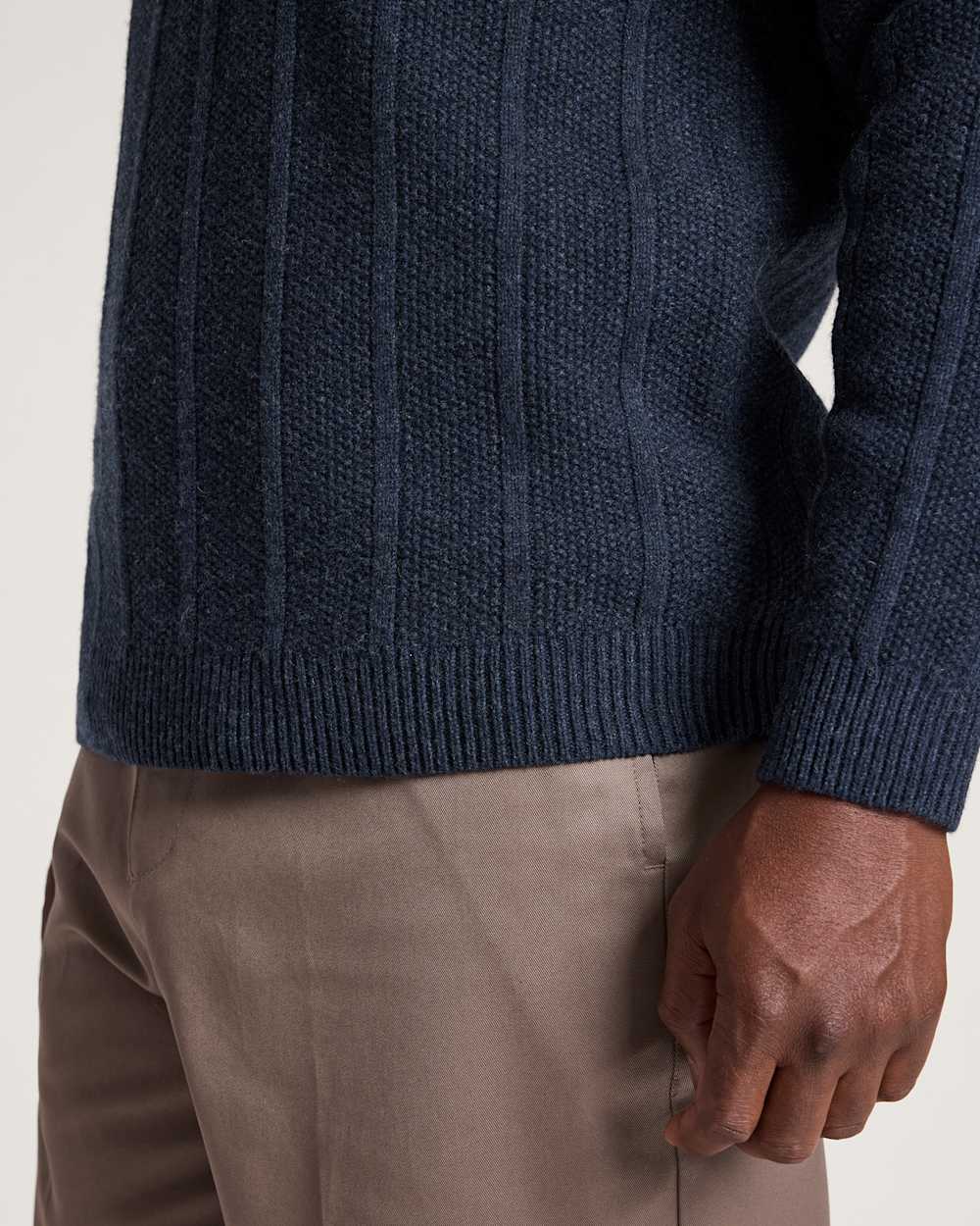 ALTERNATE VIEW OF MEN'S MIXED STITCH MERINO V-NECK SWEATER IN INDIGO HEATHER image number 5