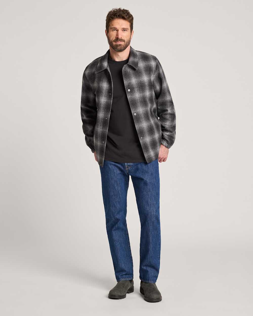 ALTERNATE VIEW OF MEN'S QUILTED WOOL COACHES JACKET IN OXFORD MIX OMBRE image number 6