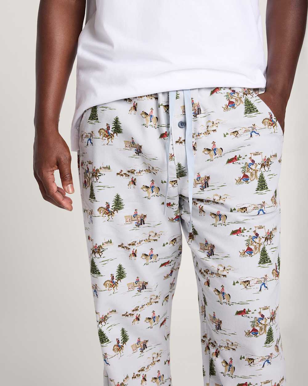 ALTERNATE VIEW OF MEN'S RANCH PRINT FLANNEL PAJAMA PANTS IN BLUE image number 4