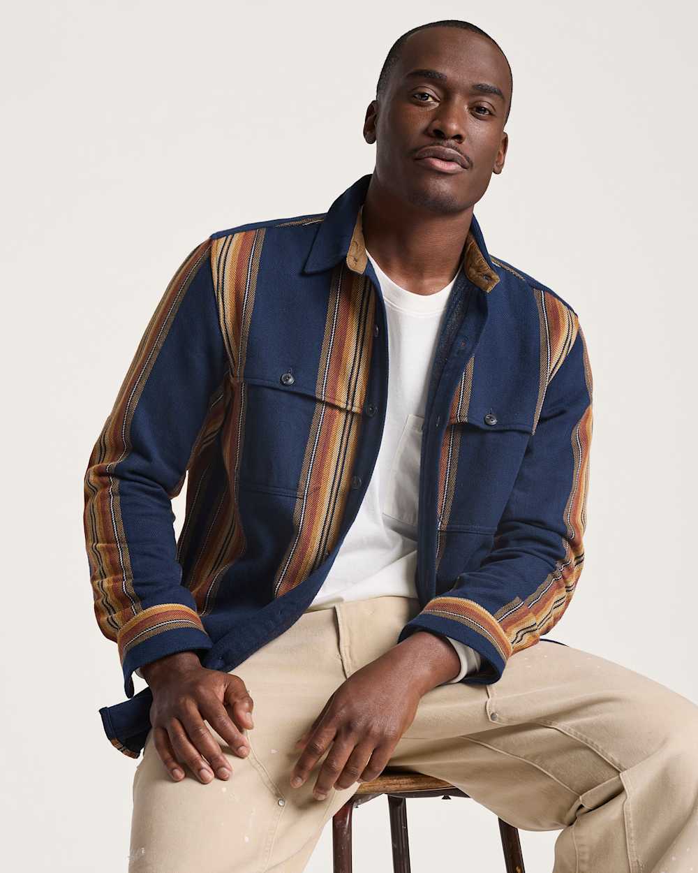 MEN'S WESTON COTTON TWILL SHIRT IN NAVY MULTI STRIPE image number 1