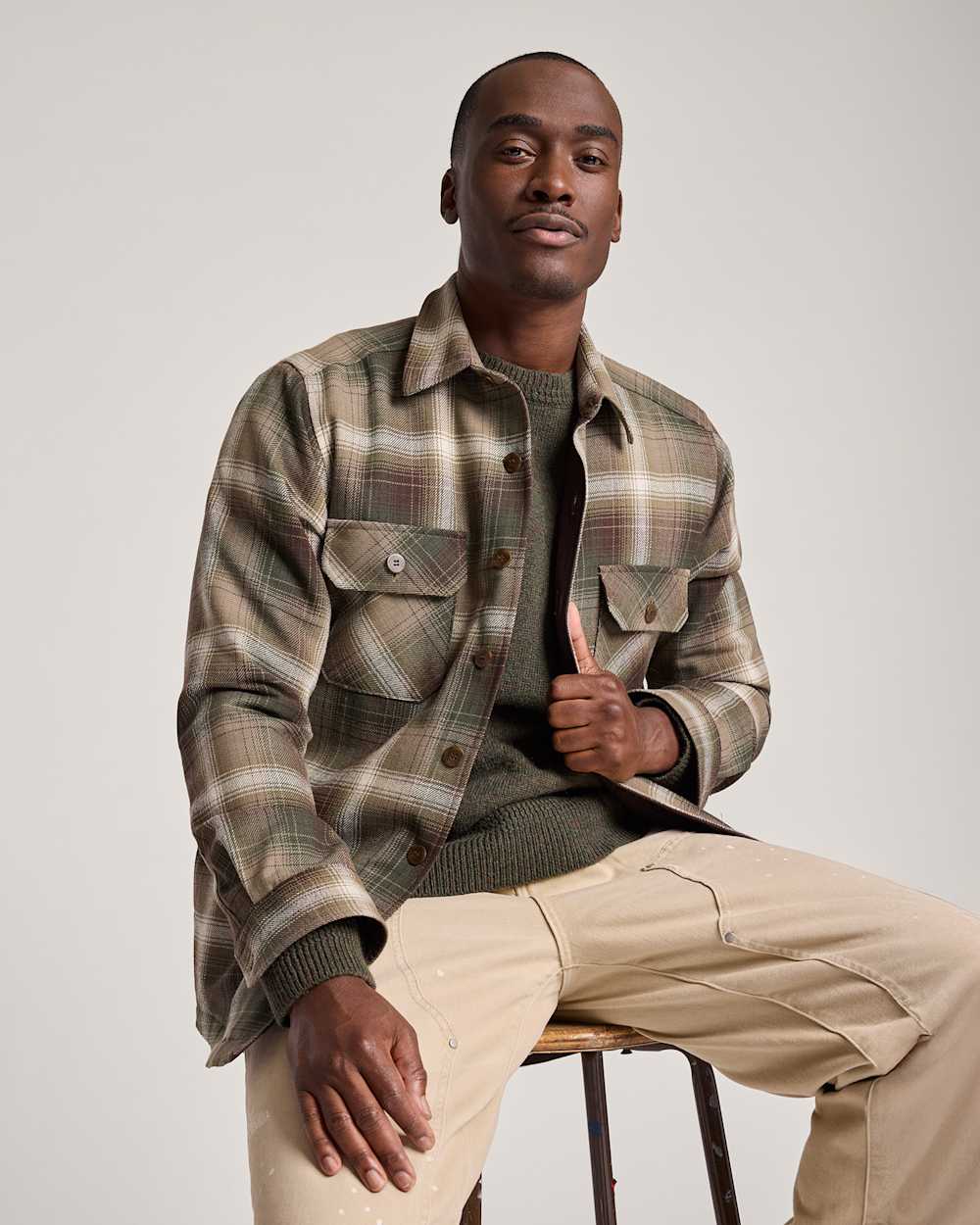 PLAID QUILTED CPO JACKET IN GREEN OMBRE image number 1