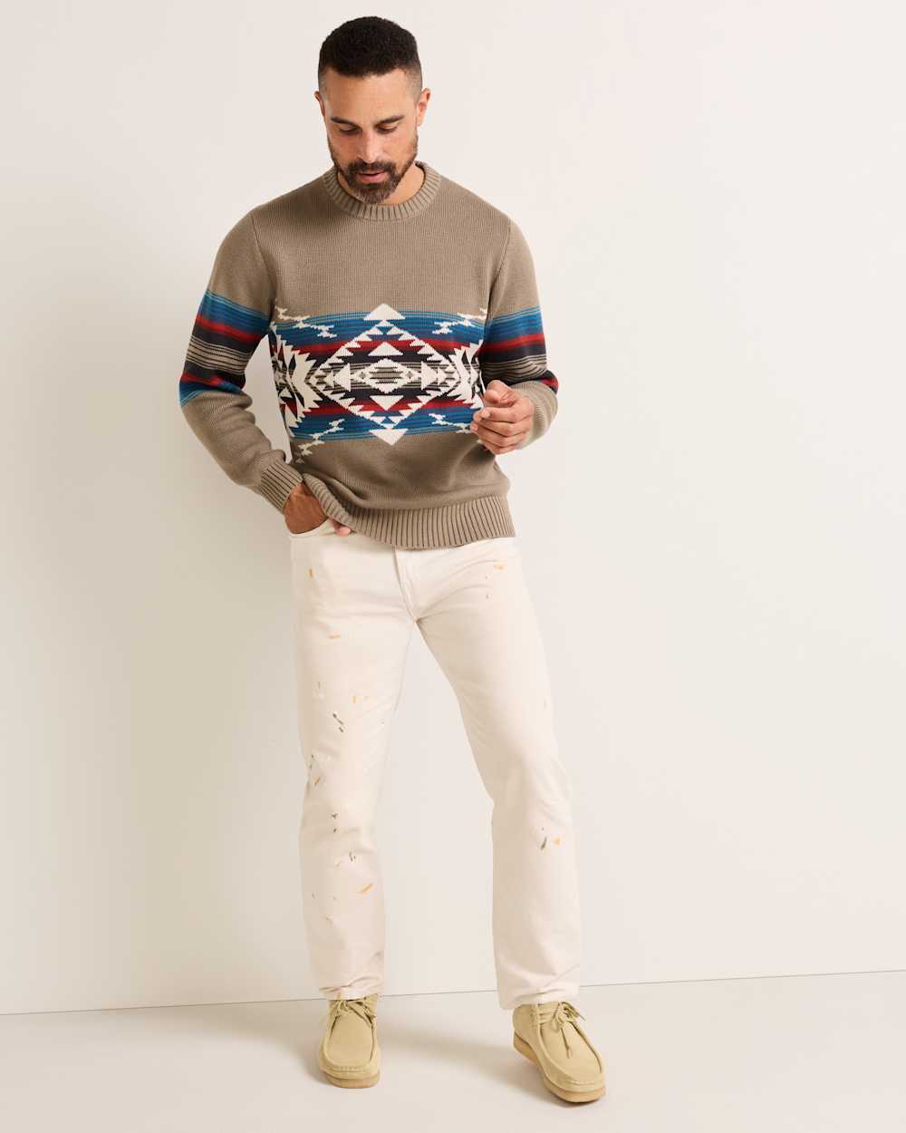 ALTERNATE VIEW OF MEN'S BRIDGE CREEK COTTON SWEATER IN STONE image number 6