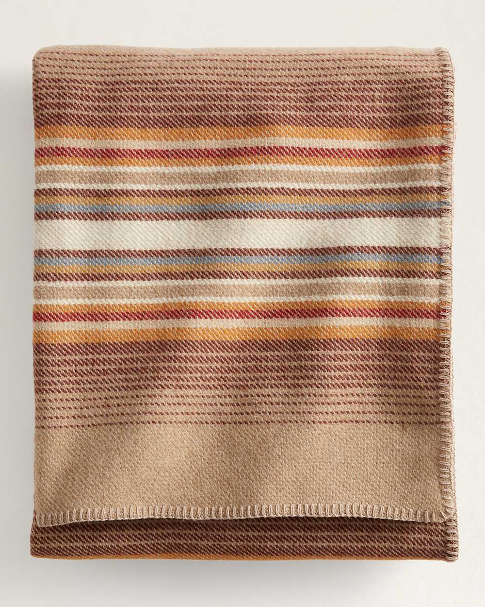 FOLDED VIEW ECO-WISE WOOL PLAID/STRIPE BLANKET IN SIENNA STRIPE image number 1