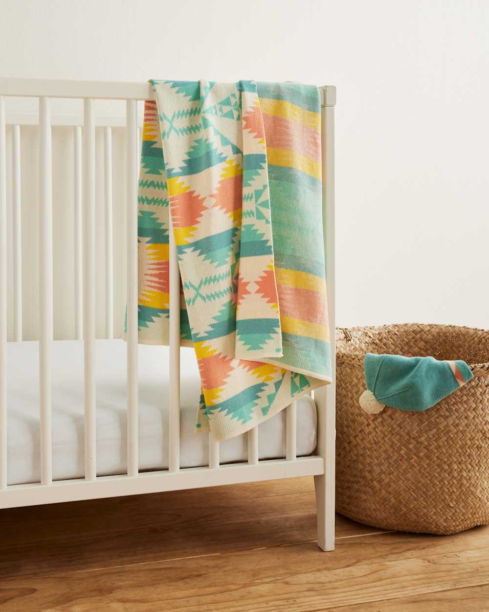 ALTERNATE VIEW OF KNIT BABY BLANKET WITH BEANIE IN TAN MULTI image number 6