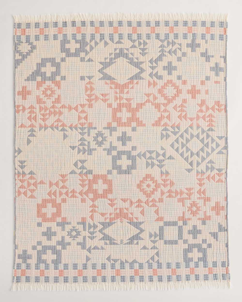 ALTERNATE VIEW OF BLUE RIDGE ORGANIC COTTON FRINGED THROW IN BLUE MULTI image number 2