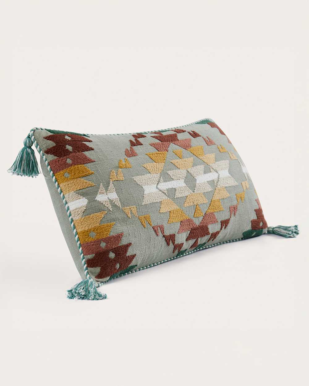 ALTERNATE VIEW OF MISSION TRAILS EMBROIDERED LUMBAR PILLOW IN DESERT SAGE image number 3
