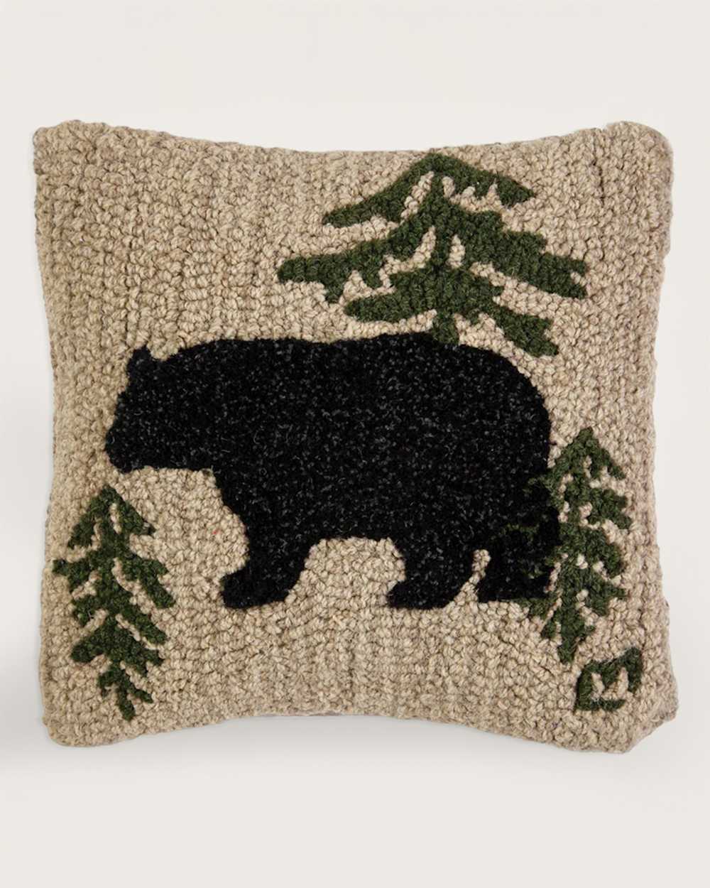 WANDERING BEAR HOOKED SQUARE PILLOW IN BIEGE/BLACK image number 1