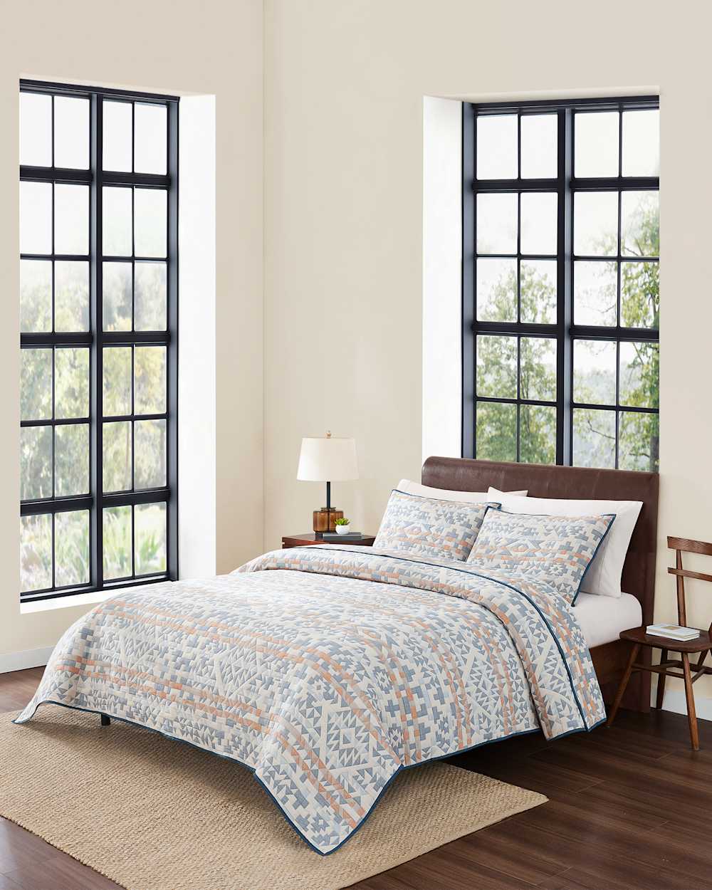 ALTERNATE VIEW OF BLUE RIDGE COVERLET SET IN BLUE/RUST image number 5