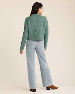 ALTERNATE VIEW OF WOMEN�S SHETLAND COLLECTION FISHERMAN SWEATER IN DUSTY TEAL HEATHER image number 3