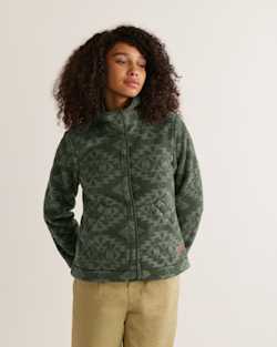 ALTERNATE VIEW OF WOMEN'S SNAP-FRONT FLEECE JACKET IN DARK GREEN SACRED STAR image number 4