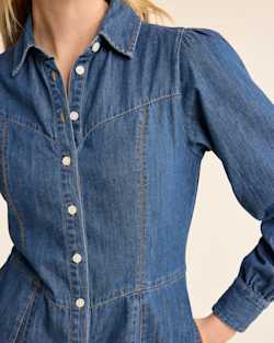 ALTERNATE VIEW OF WOMEN'S BUTTON-FRONT CHAMBRAY DRESS IN MEDIUM BLUE image number 6