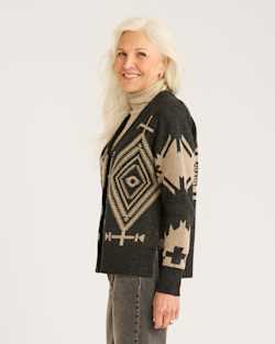 ALTERNATE VIEW OF WOMEN'S LAMBSWOOL MIXED GRAPHIC CARDIGAN IN BLACK/TAUPE image number 2
