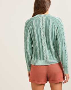 ALTERNATE VIEW OF WOMEN'S COTTON CABLE CARDIGAN IN TEAL BLUE image number 2