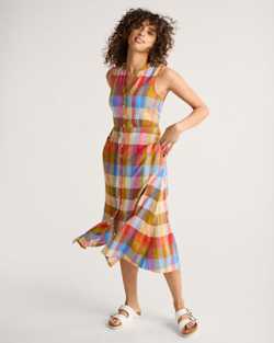 ALTERNATE VIEW OF WOMEN'S LANA SLEEVELESS LINEN DRESS IN PLAID MULTI image number 4