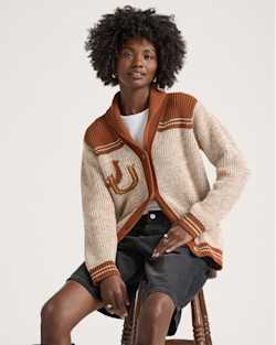 HERITAGE COTTON CARDIGAN IN GREY HEATHER/COPPER image number 1