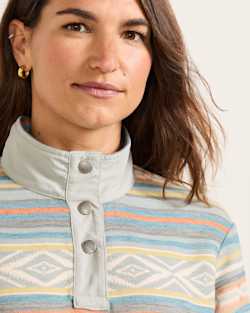 ALTERNATE VIEW OF WOMEN'S DOUBLESOFT HALF-SNAP PULLOVER IN TEAL MULTI STRIPE image number 4