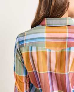 ALTERNATE VIEW OF WOMEN'S PLAID PERFECT ONE POCKET PLAID SHIRT IN TEAL/ORANGE MULTI image number 5