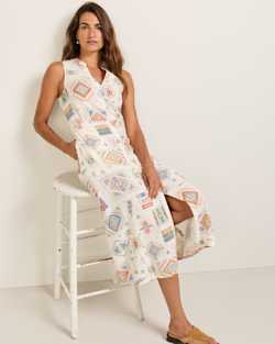 WOMEN'S LANA SLEEVELESS LINEN DRESS IN IVORY MULTI image number 1