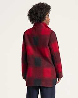 ALTERNATE VIEW OF WOMEN'S PLAID RIB-KNIT TRIM WOOL COAT IN RED OMBRE image number 2