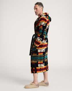 ALTERNATE VIEW OF UNISEX COTTON TERRY VELOUR BATHROBE IN BLACK CHIEF JOSEPH image number 3