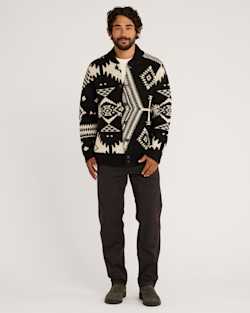 ALTERNATE VIEW OF MEN'S MIXED ICONS LAMBSWOOL CARDIGAN IN BLACK/WHITE image number 5