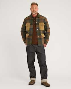 ALTERNATE VIEW OF MEN'S VALMONT WOOL CHORE JACKET IN NAVY/OLIVE CAMP PLAID image number 5
