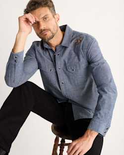 MEN'S RODEO EMBROIDERED CHAMBRAY GAMBLER SHIRT IN DARK BLUE/RODEO image number 1