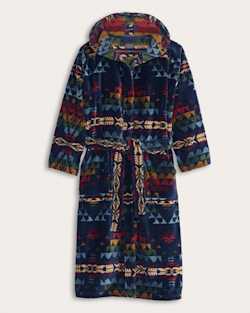 UNISEX AUTUMN BIRCH COTTON TERRY VELOUR BATHROBE IN NAVY MULTI image number 1