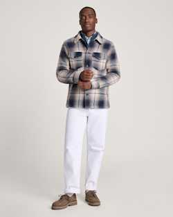 ALTERNATE VIEW OF MEN'S PLAID WOOL LAWSON COAT IN NAVY/TAUPE MIX image number 6