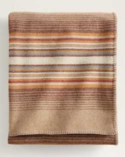 FOLDED VIEW ECO-WISE WOOL PLAID/STRIPE BLANKET IN SIENNA STRIPE image number 1