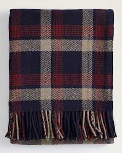 FOLDED VIEW OF ECO-WISE WOOL FRINGED THROW IN NAVY KELSO PLAID image number 1