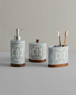 HARDING 3 PIECE BATH ACCESSORY SET IN BLUE/IVORY image number 1
