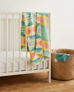 ALTERNATE VIEW OF KNIT BABY BLANKET WITH BEANIE IN TAN MULTI image number 6