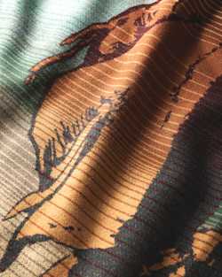 CLOSE UP VIEW OF THE LAST DROP FROM HIS STETSON SPECIAL EDITION BLANKET IN BLUE/TAN image number 6