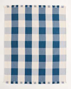 ALTERNATE VIEW OF BLOCK PLAID ORGANIC COTTON FRINGED THROW IN INDIGO/IVORY image number 2