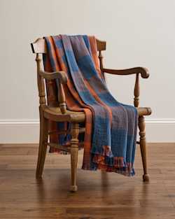 ALTERNATE VIEW OF BLOCK PLAID ORGANIC COTTON FRINGED THROW IN COPPER/INDIGO image number 5